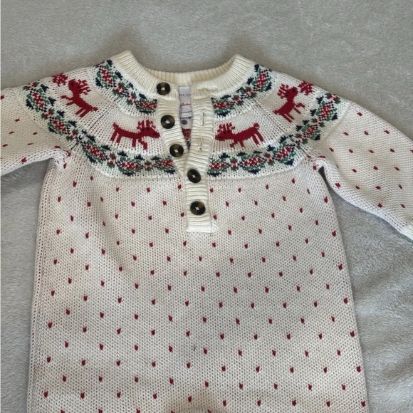Hanna Andersson White and Red Reindeer Knit Footie 6-12M - Picture 6 of 8